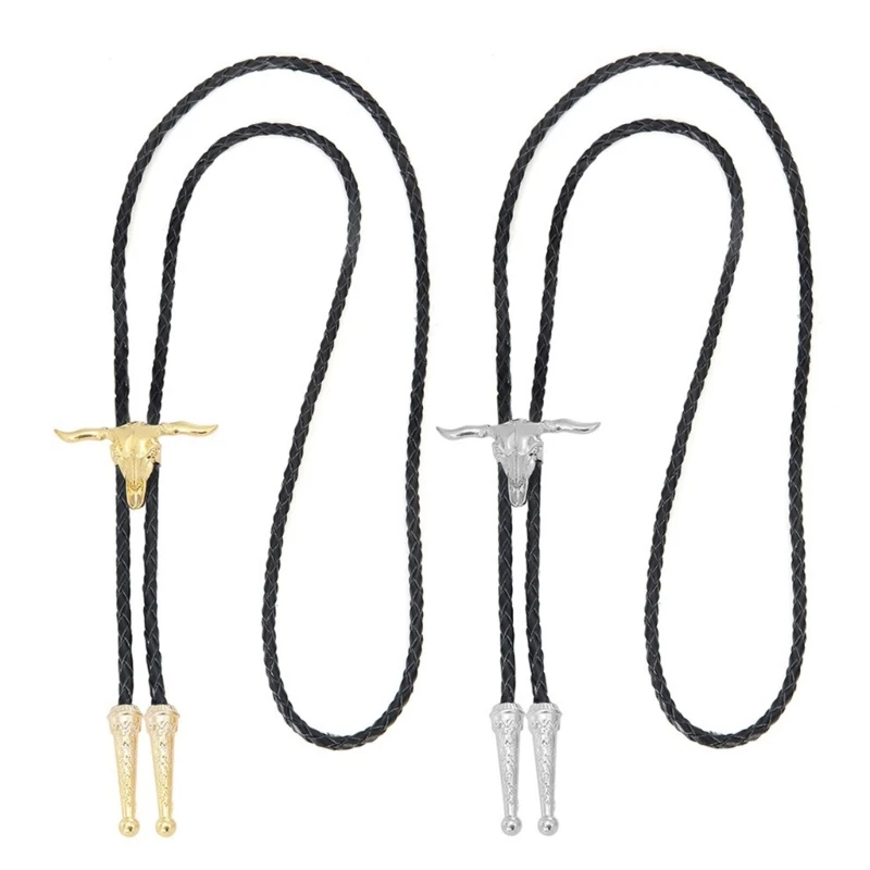 Braided Shoestring Bolo Tie with Large Charm Cowboy Necktie Necklace Country Bolo Tie Cowboy