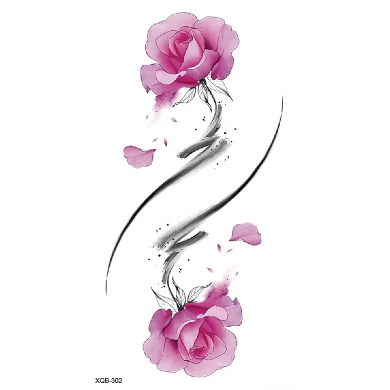 1 Uds. Tatuajes temporales de flores rosas, tatuajes temporales Flash, pegatina de tatuaje impermeable, arte corporal, brazo, muñeca, tatuaje de manga falsa