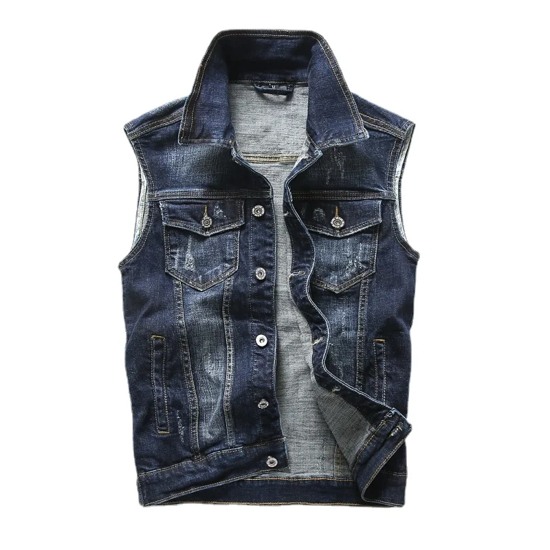 New Men Denim Waistcoats Vests Sleeveless Jackets Stretch Classic Denim Coats Vests Fashion Male Cotton Slim Jeans Waistcoats 5