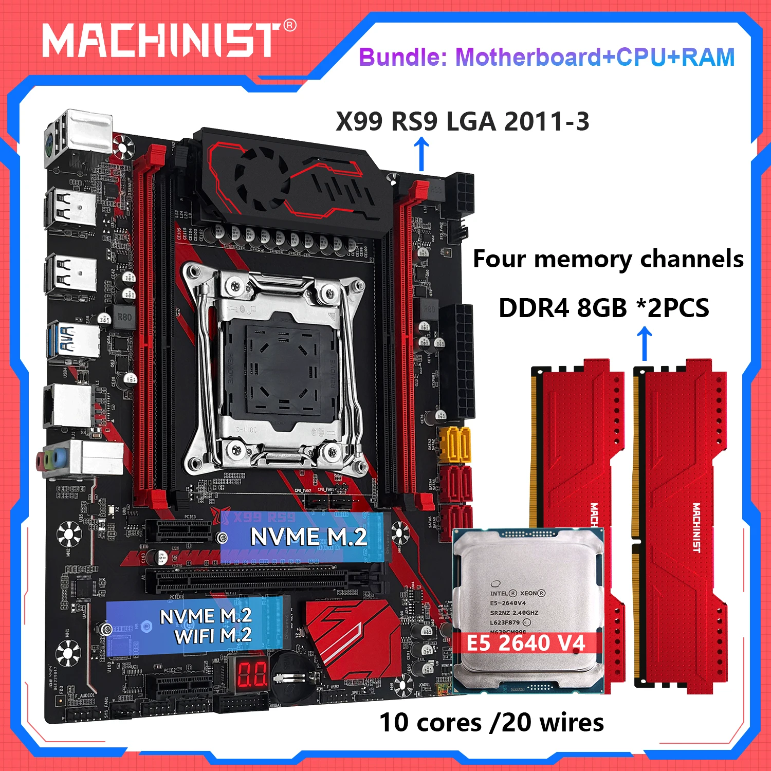 

Комбинированная материнская плата MACHINIST X99 RS9 с поддержкой процессора LGA2011-3 Xeon E5 2640 V4 и DDR4 16 ГБ ОЗУ NVME M.2, четырехканальная память USB3.0