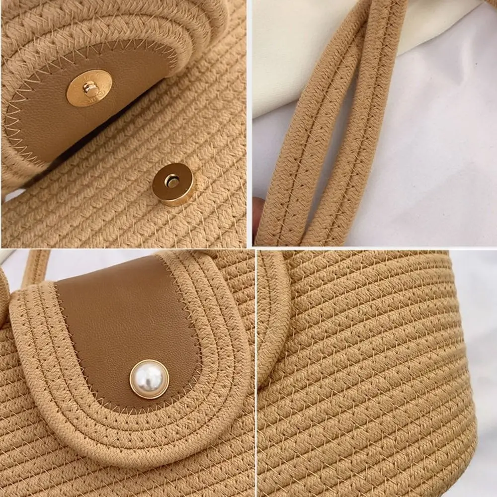 Travel Casual Pearl Large Capacity Shopping Bag Bohemian Beach Bag Shoulder Bag Korean Bag Woven Straw Bag Women Handbag