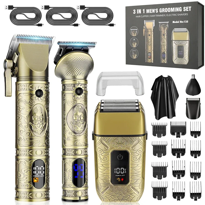 Resuxi 135 3 in 1 Professional All Metal Hair Clipper Hair Trimmer Electric Shaver Set Hair Cutting Machine Men's Grooming Tools