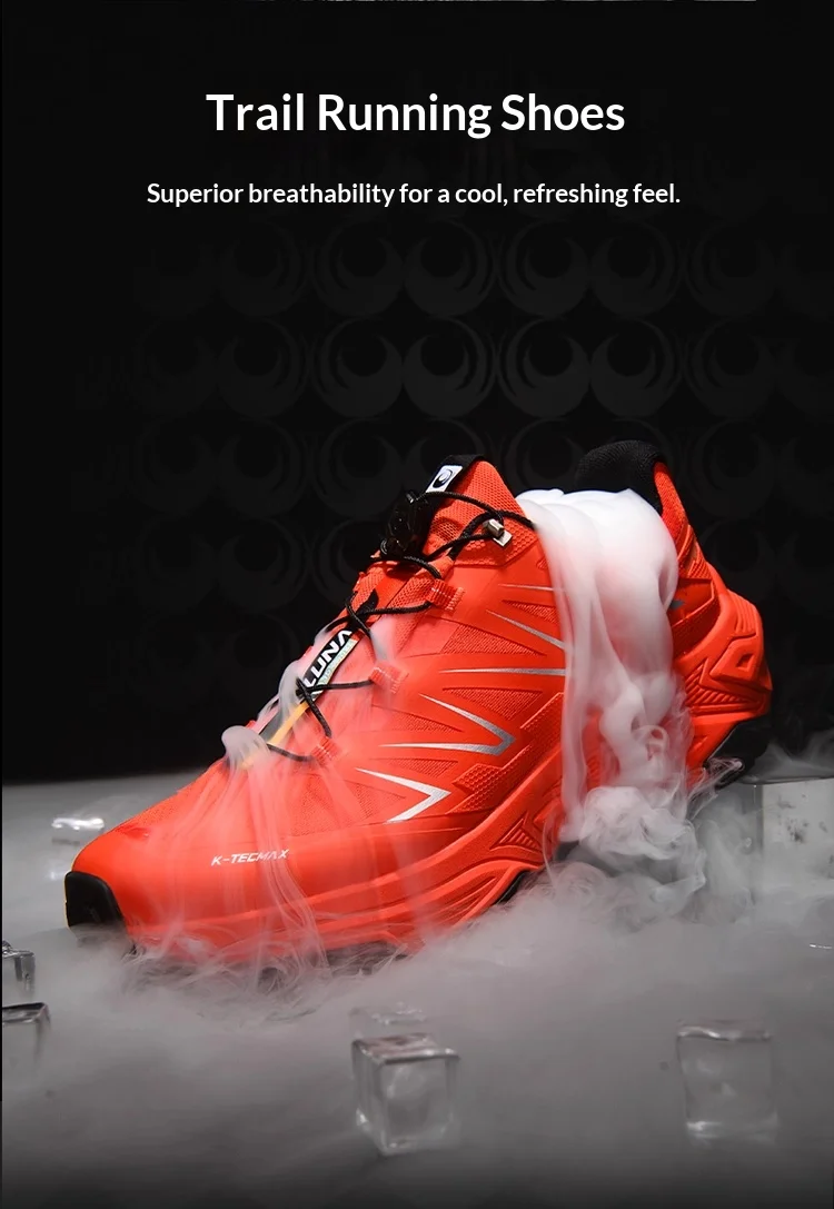 

GLUNA Outdoor Trail Running Shoes Red Breathable Mesh Hiking and Mountaineering Shoes with Anti-Slip and Shock Absorption unisex