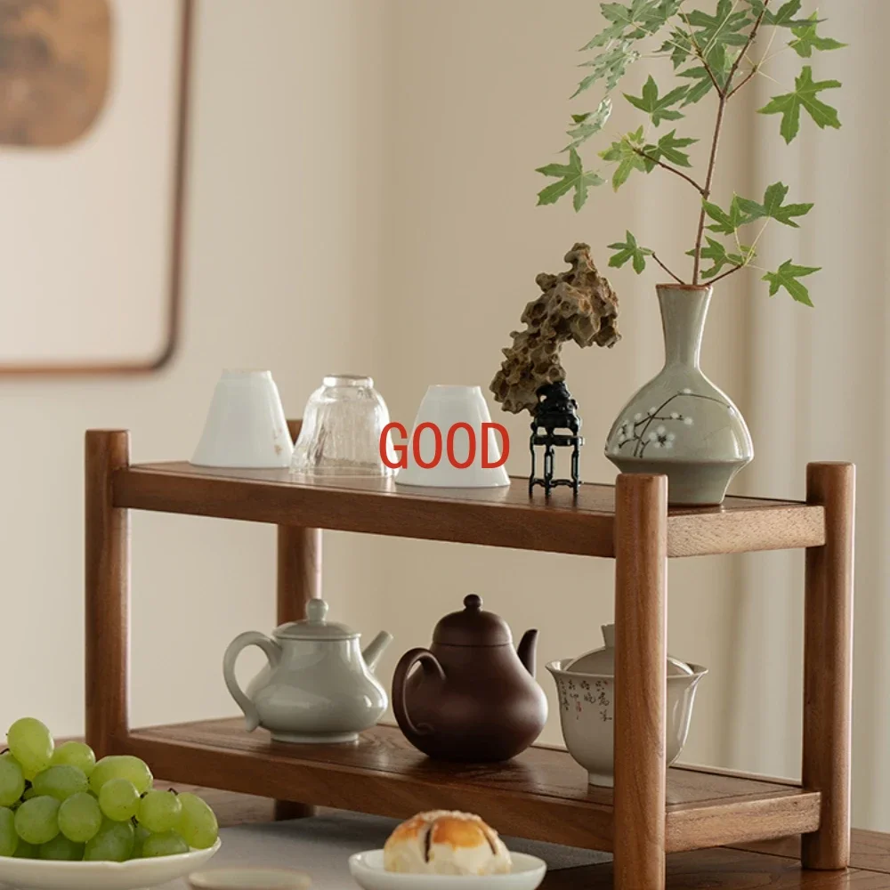 

New Chinese Style Old Elm Desktop Cup Holder Small Solid Wood Antique Shelf Tea Set