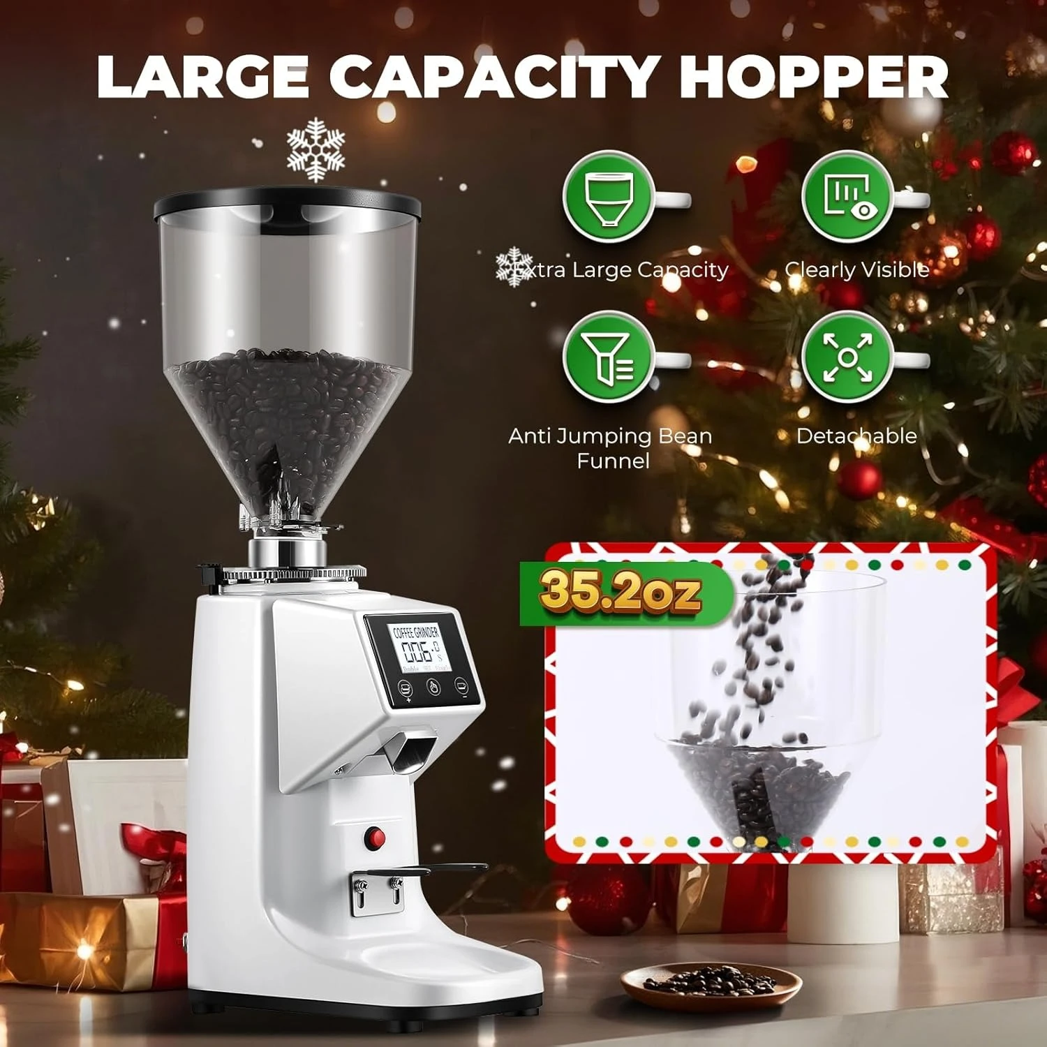 

Commercial Coffee Grinder Electric Flat Burr Coffee Bean Grinder with 19 Settings Touch Screen Espresso Machine