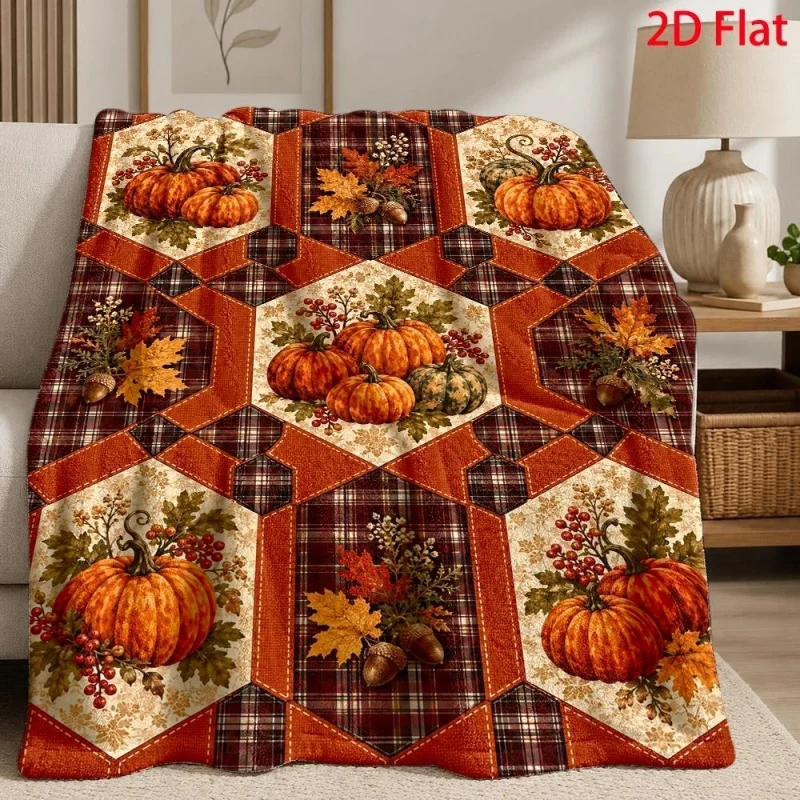 Hello Fall Pumpkin Maple Leaf Print Flannel Throw Blanket,Autumn Harvest Cat Coffee Cup Sunflower Pattern Soft Cozy Blanket
