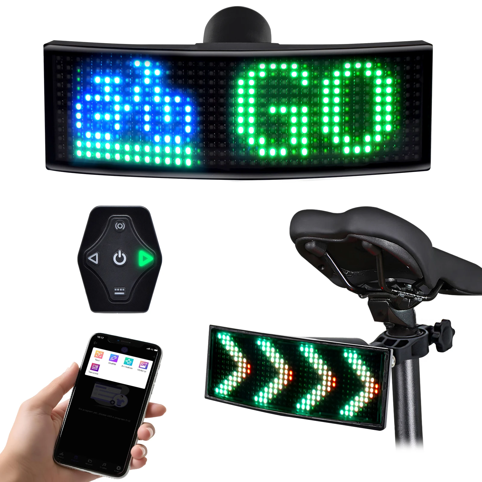 gotus-自転車用インテリジェントロゴ付きledテールライトリアルタイムディスプレイusb充電式プログラム可能走行速度