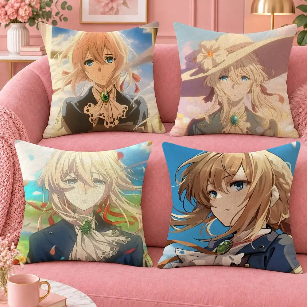 Anime Emotional Violet Evergarden Cushion Cover Cute Cartoon Throw Pillow Cover Soft Plush Cushion Cover Sofa Bedroom Home Decor
