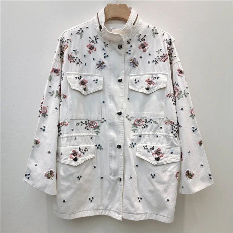 

SuperAen Spring and Autumn 2026 New European and American Style Embroidered Flower Loose Stand-up Collar Trench Coats