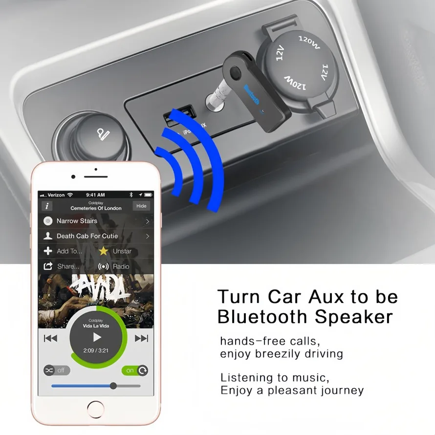 Adattatore Bluetooth AUX per auricolari per auto Altoparlanti Ricevitore audio Bluetooth wireless Chiamata in vivavoce Kit per auto con AUX 3,5 mm