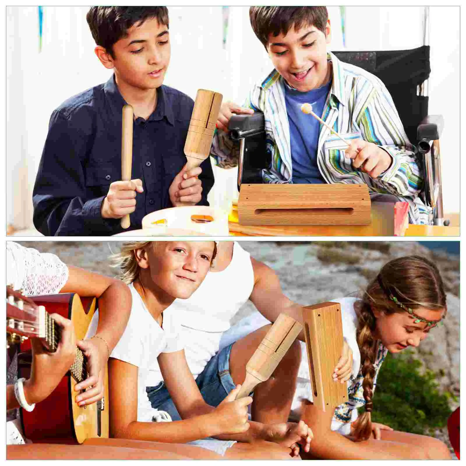 2 Sets Orff Instrument Percussion Instruments for Friends Playing Handheld Wood Blocks Music Dexterity Wooden