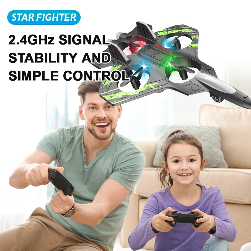 Helicóptero eléctrico de combate con control remoto, planeador de espuma de 2,4G, acrobacias, volteo, UAV, flotante, con luces LED de colores, modelo de avión