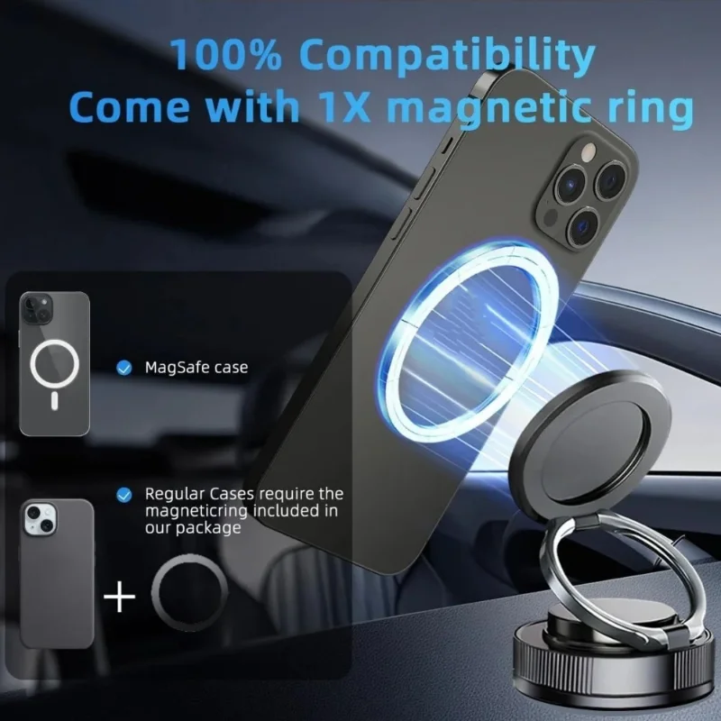 Car Phone Magnetic Stand Mechanical Vacuum Suction Cup Rotate 360° Magnetic Adsorption Bracket Navigation Universal Holder