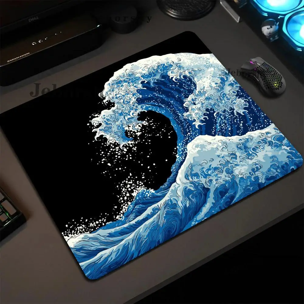 Japanese Blue Waves Mouse Pad Square Gaming Office Accessories Rug Mousepad Small Gamer Desk Mat Rubber Keyboard HD Table Mats