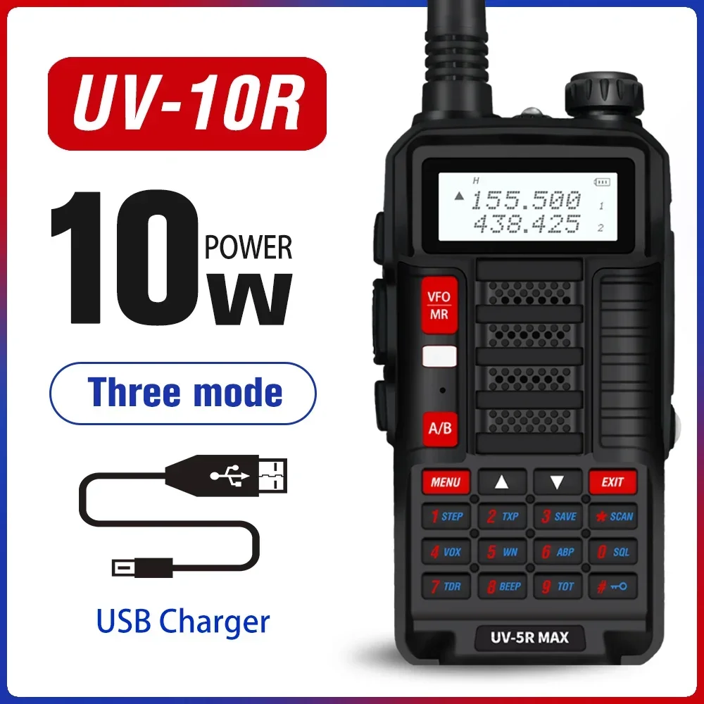 Baofeng  New Upgrade WalkieTalkie UV-10R Handheld Dual Band VHF/UHF HF Transceiver 10W 4800mAh Two Way Ham Radio For Hunting