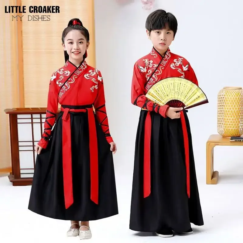 

Costume Hanfu traditionnel chinois pour enfants, costume d'Halloween pour garçons et filles, blanc, noir, rouge, prairie