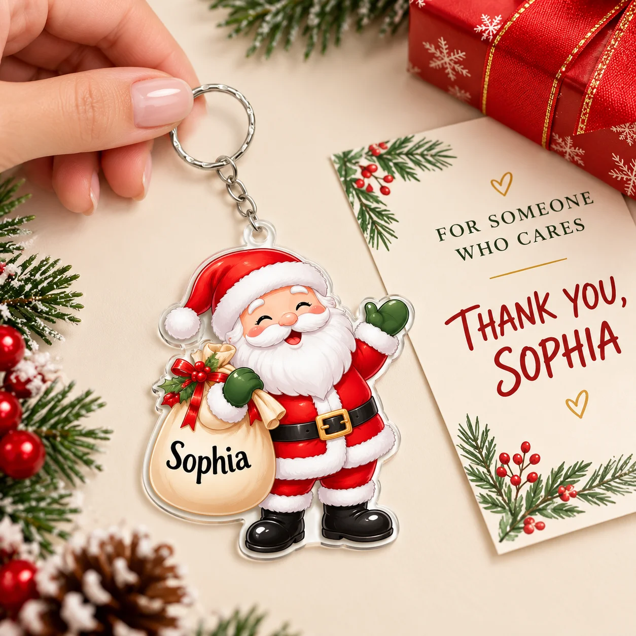 Customized Christmas Keychain with Personalized Name Santa Claus Design Acrylic Holiday Gift for Kids Stocking Stuffer Reindeer