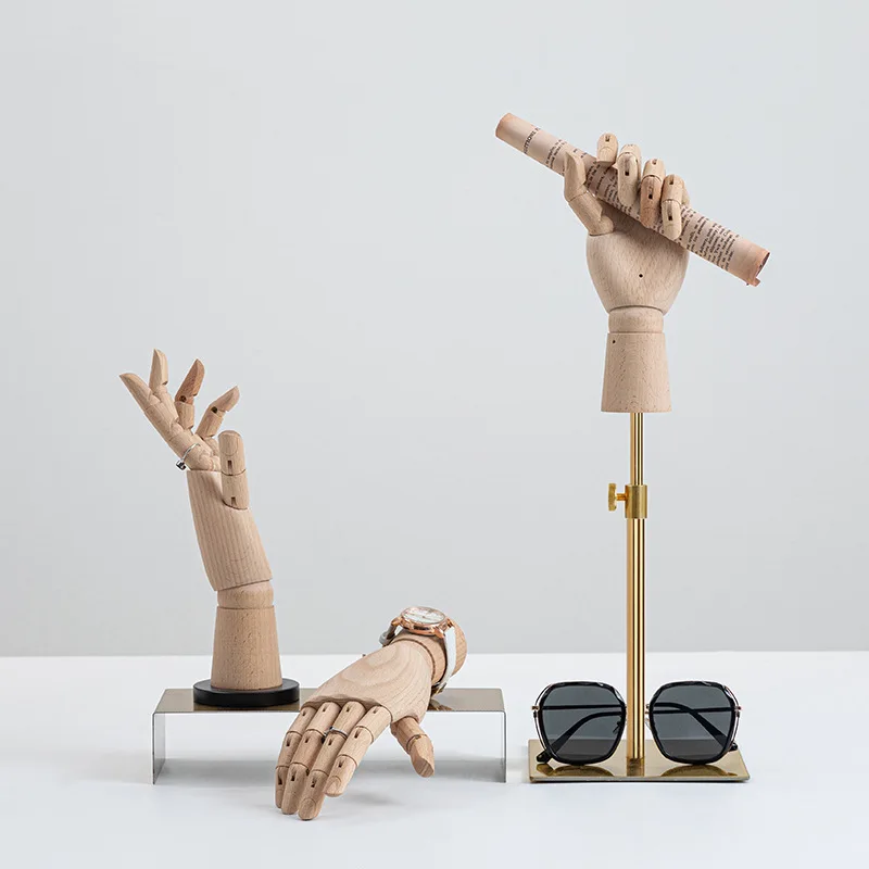 Holz Mannequin Hand Display Für Schmuck Zubehör Skizze Hand Form Manipulator mit Eisen Ständer Halskette Ringe Display Requisiten