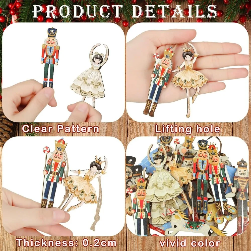 

20Pcs Fashion 20 Pcs Christmas Pendant Wooden Colorful Christmas Tree Ornament Cartoon Figure Xmas Atmosphere Accessories Gifts