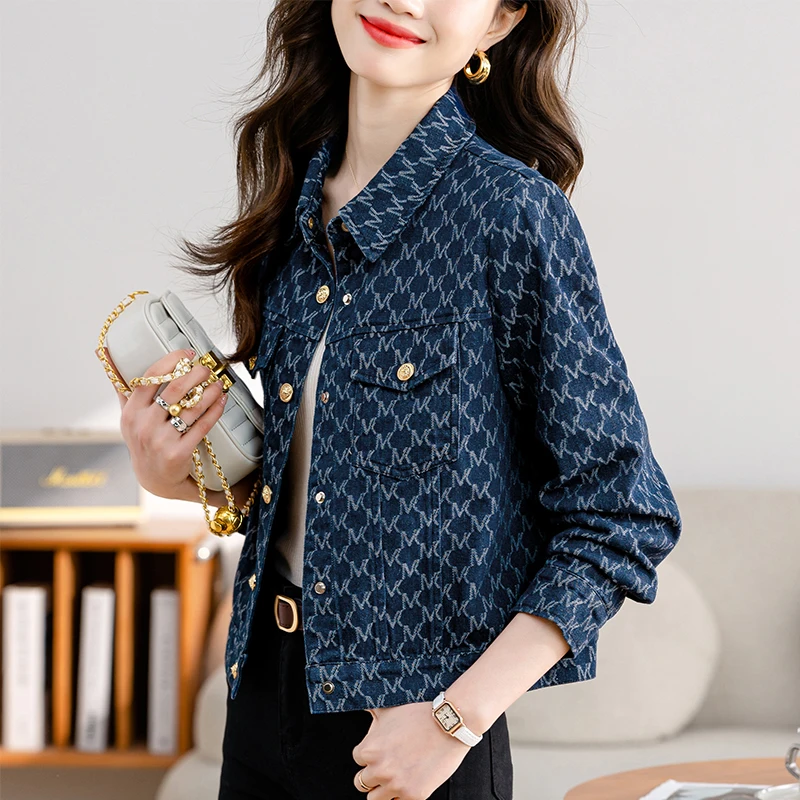 

Loose Women's Denim Jaet Versatile Spring Autumn Design Casual Comfortable Cotton Button up Long Sve Coat