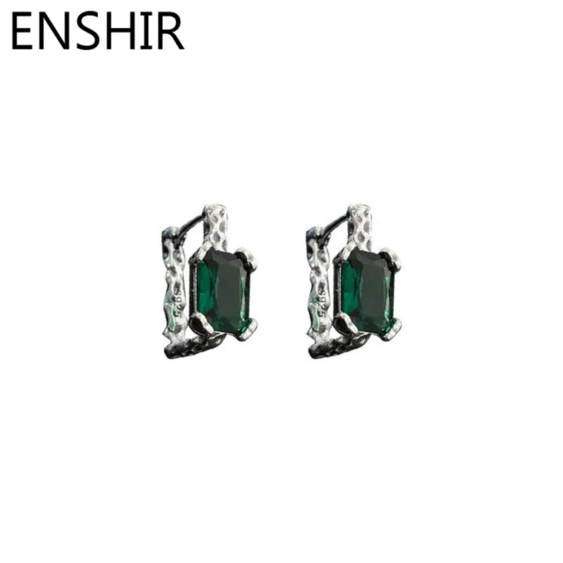 ENSHIR Green Zircon Square Hoop Earrings for Women Light luxry Retro Jewelry Wholesale Bouclesd Oreilles Femme Tendance