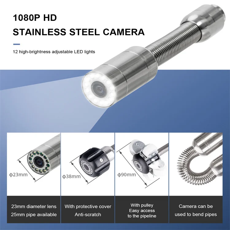 1080P Hd 7 Inch Monitor 23Mm Industrial 4500Mah Battery Sewer Water Pipe Inspection Camera With WIFI Sewer Camera