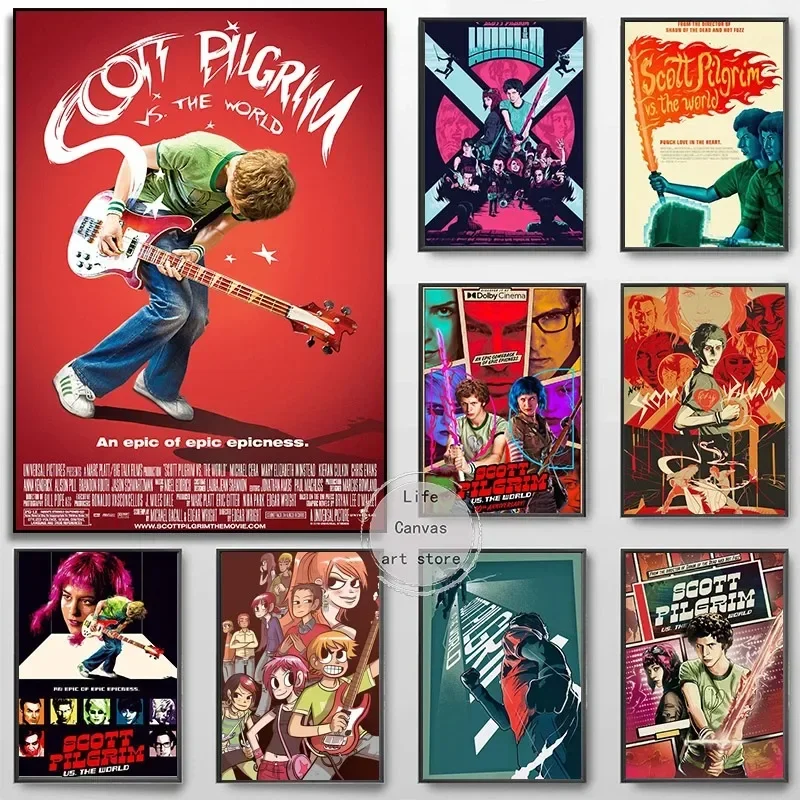 Vintage Scott Pilgrim Vs The World Anime Comedy Art Poster Canvas Painting  Wall Print Picture for Living Room Home Decor  Movie