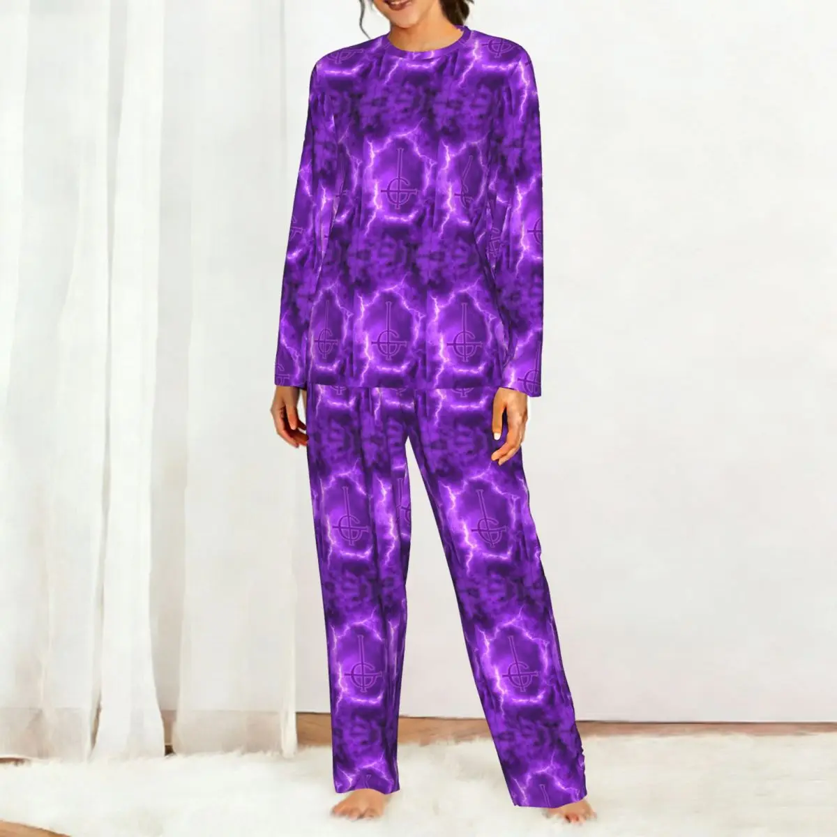 2025 New Skeleta Album Ghost Band Round Neck Long Sleeves Nightdress for Sleeping Sleepshirts Women Loose Pajama Set Long Pants
