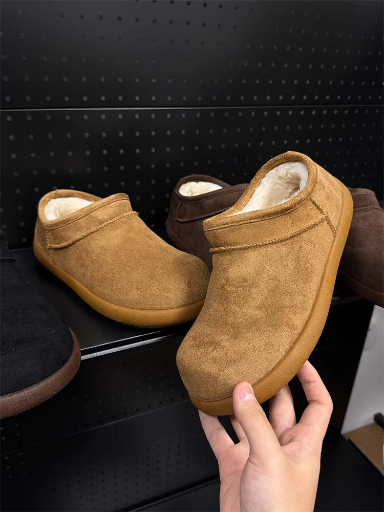 retro-brown-thick-bottom-ugly-cute-fleece-lined-thickened-snow-boots-autumn-winter-slip-on-versatile-lazy-men-women-snow-boot