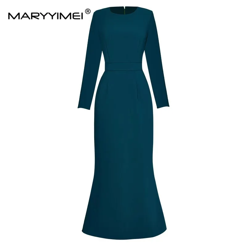 

MARYYIMEI Fashion Autumn Winter Women's dress Long sleeved Slim Package hip Simple Commuter Elegant Mermaid Dresses