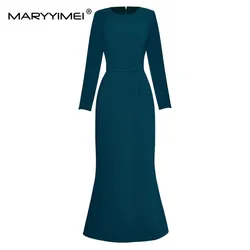 MARYYIMEI Fashion Autumn Winter Women's dress Long sleeved Slim Package hip Simple Commuter Elegant Mermaid Dresses