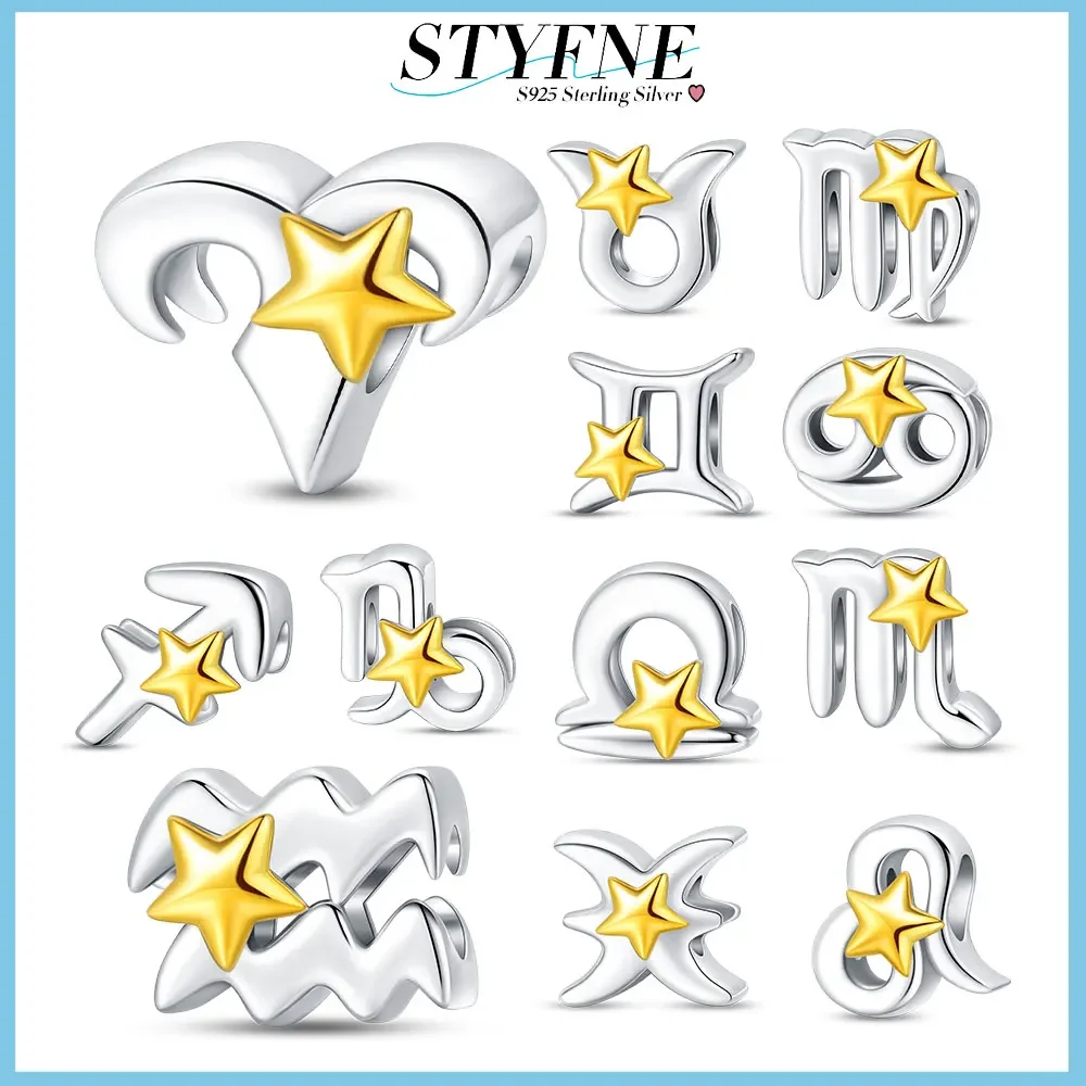 Twelve Zodiac Signs Pendant Series Sterling 925 Silver Beads for Original Bracelet DIY Making Women's Jewelry Birthday Gifts