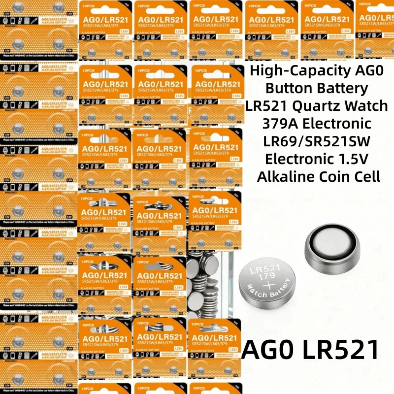 

High-Capacity AG0 Button Battery LR521 Quartz Watch 379A Electronic LR69/SR521SW Electronic 1.5V Alkaline Coin Cell