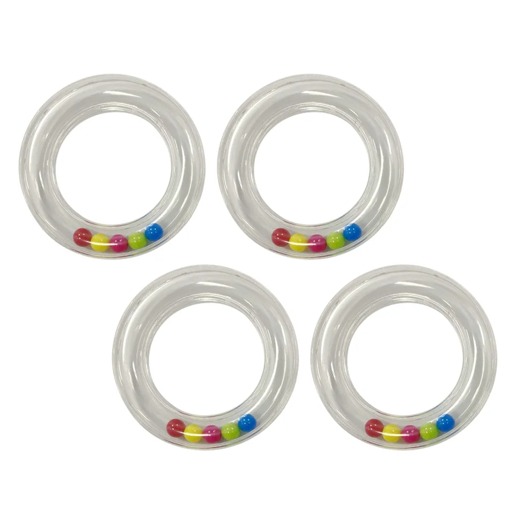 Hochets à main circulaires transparents pour bébé, cloche de maternelle, anneau portatif, jouets pour enfants, 4 pièces