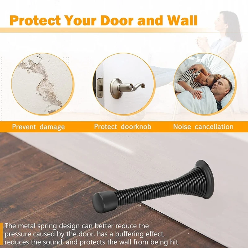 6 قطع من واقي الحائط لسدادة الباب الربيعي، سدادة الباب لأسفل الباب مع أطراف ممتصة للصدمات مطاطية للحماية