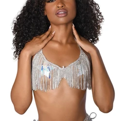 Sexy Bling Tassel Rhinestone Bra Body Chain Exaggerated Women's Crystal Bikini Fun Valentine's Day Gift