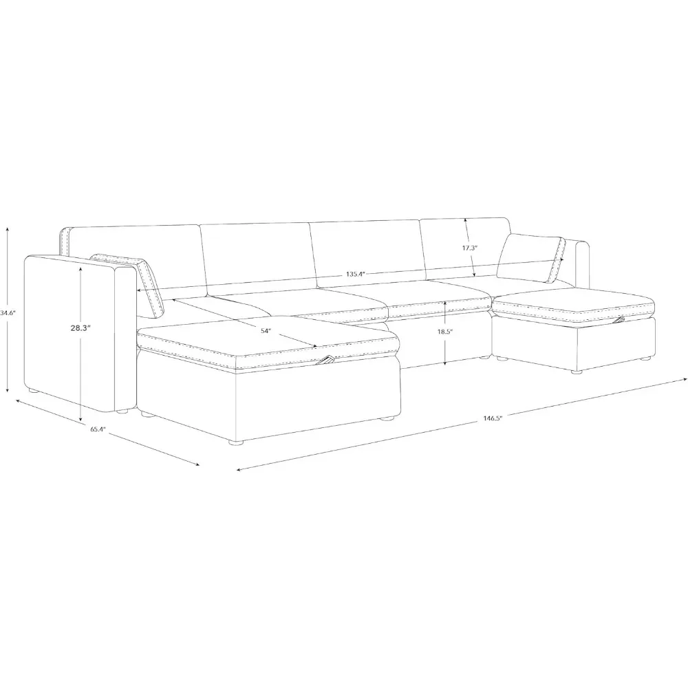 Sofa,6-Seat U-Shaped Modular Living room set, Extra Large Sectional Couch with Reversible Chaise, 146 inch Width Sofa