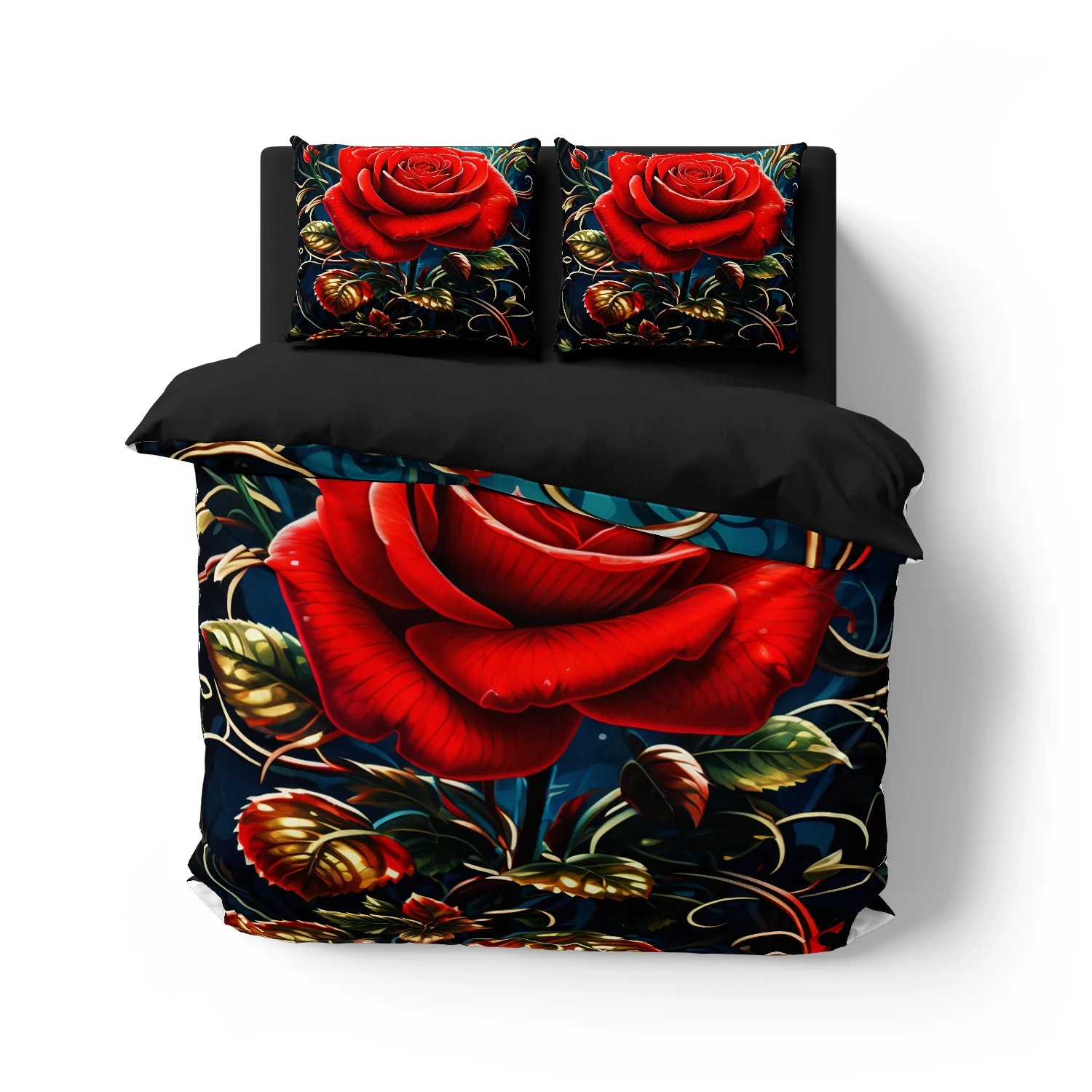 Red Rose Duvet Cover Set luxury Floral Flowers 2/3pc Bedding Twin/Full/Queen/King Size Quilt/Comforter Cover sets Linens