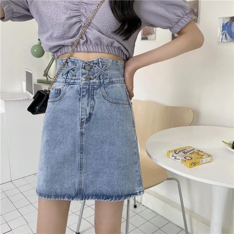 

Women's Denim Skirt Blue Wrap Tight Mini Gyaru Female Jeans Skirts Chic and Elegant Korean Fashion Clothing Sales Summer 2025