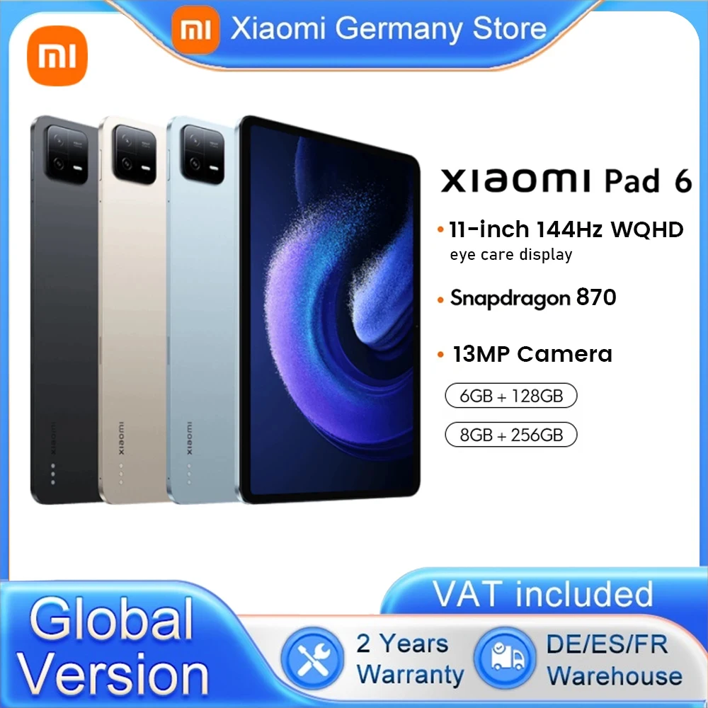 Global Version Xiaomi Mi Pad 6 Snapdragon 870 128GB/256GB Tablet 11 ''WQHD + 144Hz Bluetooth Fast Charging 8840mAh Battery