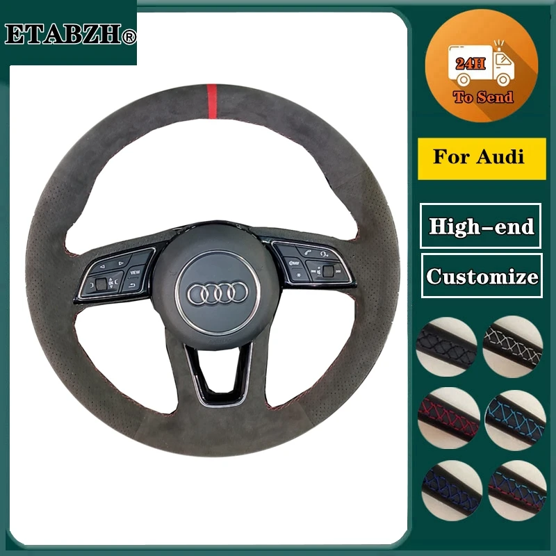 Braid Car Steering Wheel Cover For Audi A1 (8X) Sportback A3 (8V) A4 (B9) Avant A5 (F5) Q2 Suede Leather Car Accessories