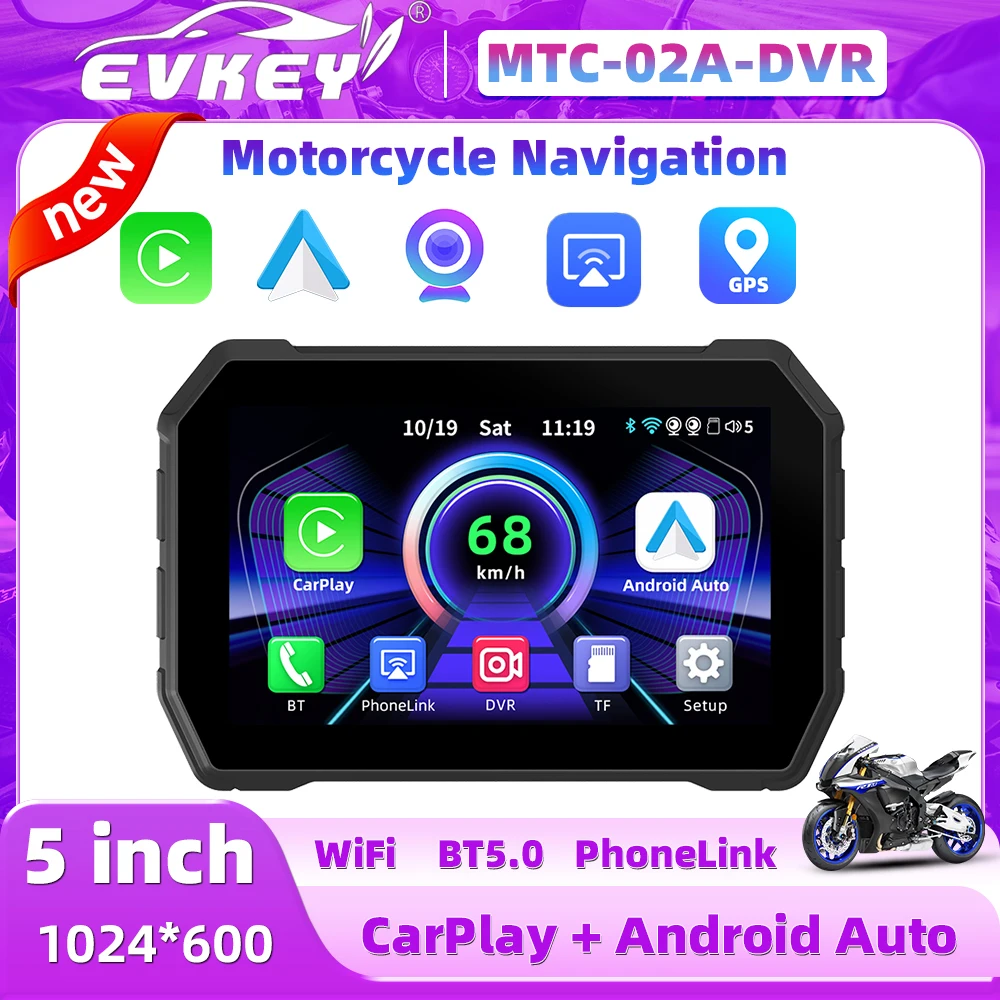 EVKEY Carplay Display Screen Portable Motorcycle Android Auto GPS 5 inch New Design MOTO Navigation Speed GPS Accessories