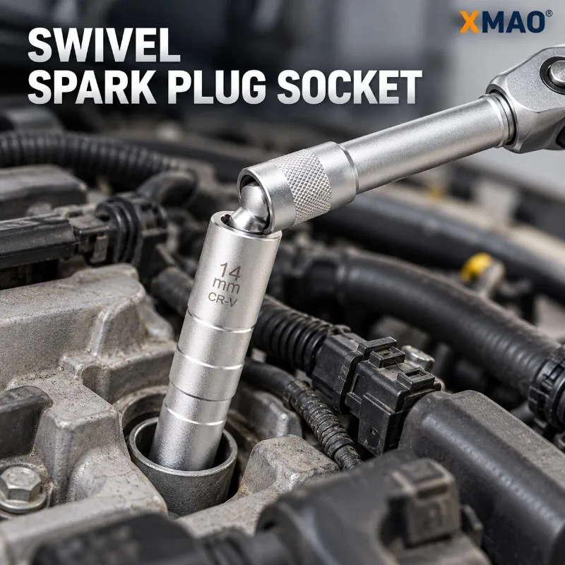 3/8 in Drive Swivel Spark Plug Socket 14 mm or 16 mm, Magnetic Thin Wall 12-Point CR-V Steel Removal Tool for Engine Service
