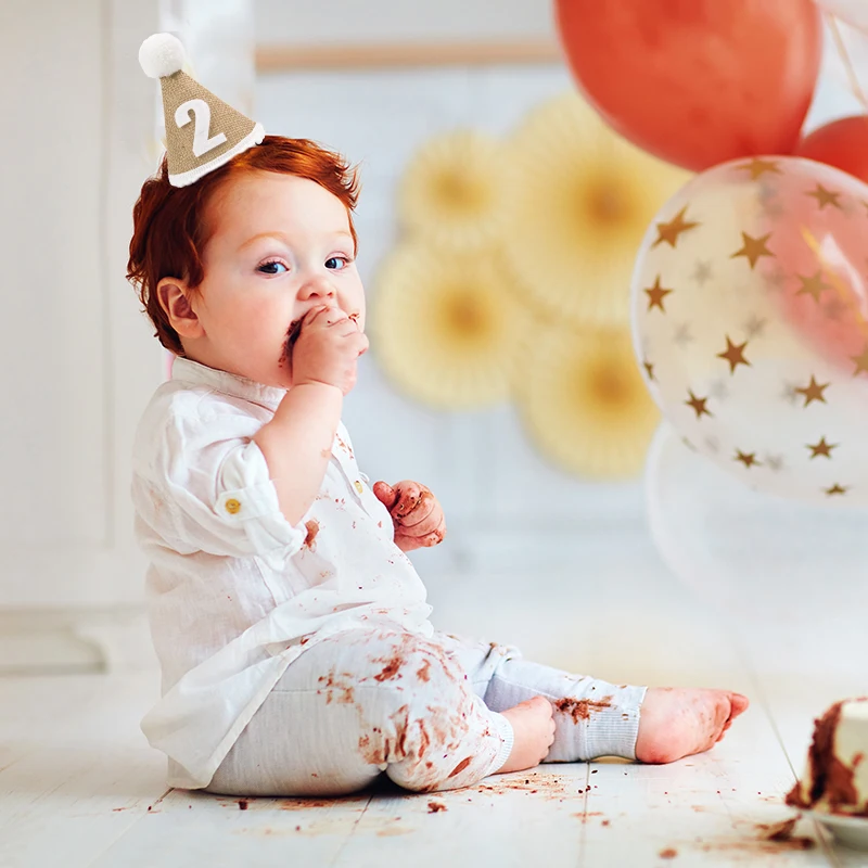 1pcs Baby First Birthday Party Burlap Hat Linen Felt Hat 1st 2nd 3rd Years Kids Baby Shower Hat Birthday Headband Decor Supplies