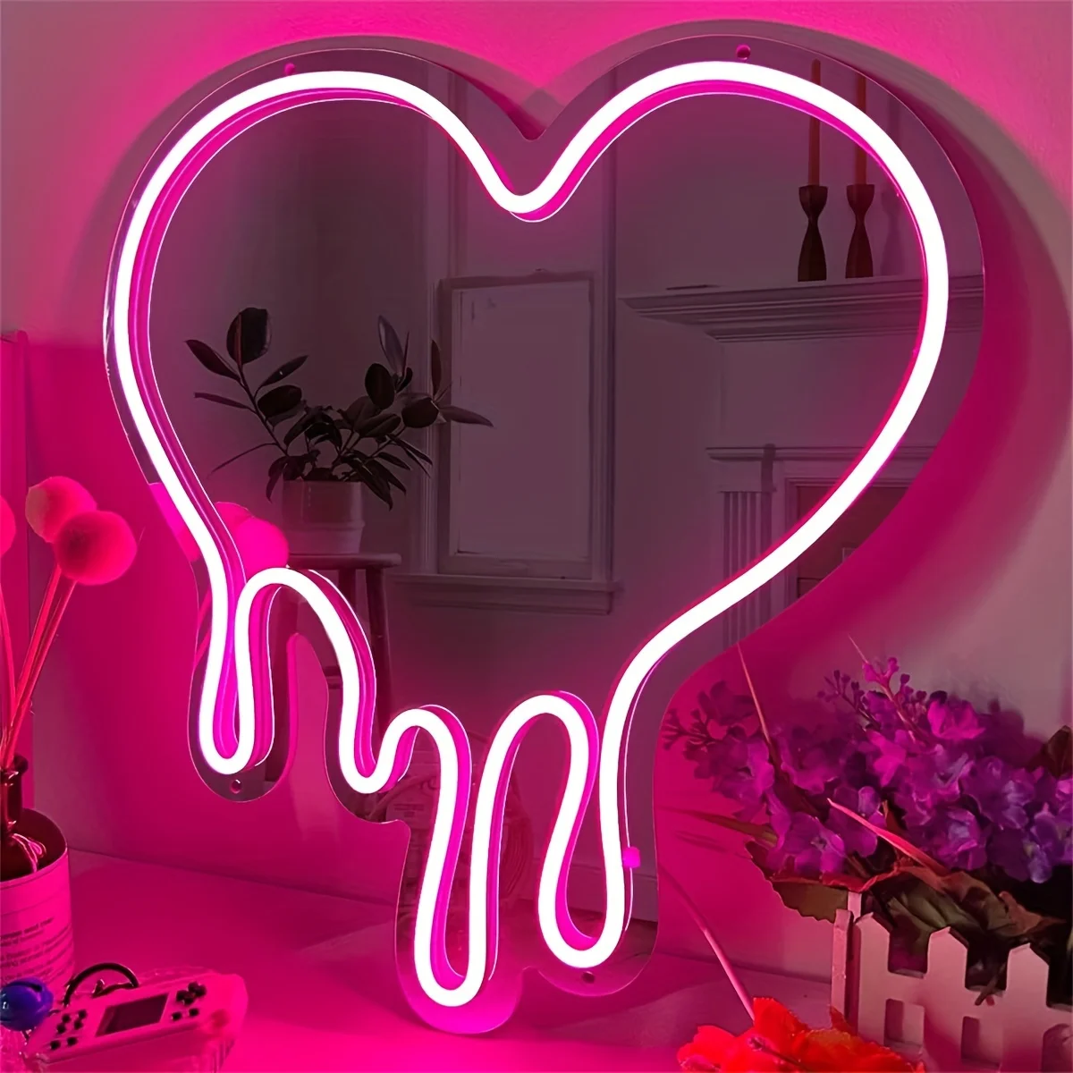 Herzförmige LED Neons piegel Zeichen rosa Licht Mädchen Zimmer einzigartige Geburtstag Kinder Junge Geschenk romantische Ambiente Schöpfer