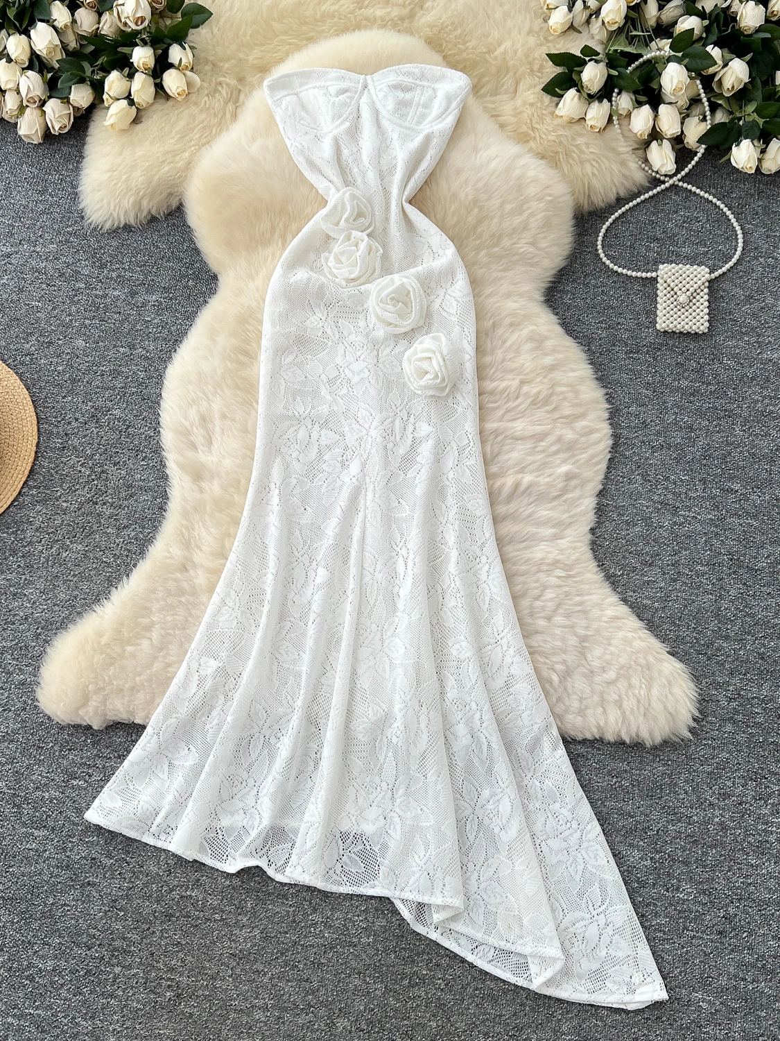 Ele été longue Dr femmes bretelles Tulle jupe taille haute a-ligne robe irrégulière belle queue drapée coréenne Sle