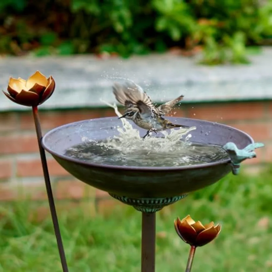 Diam 11.4" W x 32.3" H Cast Iron Pedestal Bird Bath, Bird Baths for Outdoors, Vintage Metal Bird Bath Garden Yard Decoration
