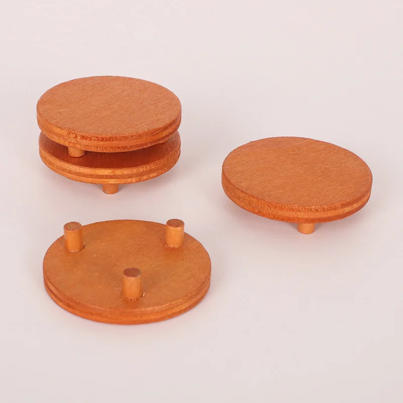 2pcs Miniature Dollhouse Table 1:12 Scale Wooden Furniture Round Side Tea Table Model for Dollhouse Acessories Coffe Tables