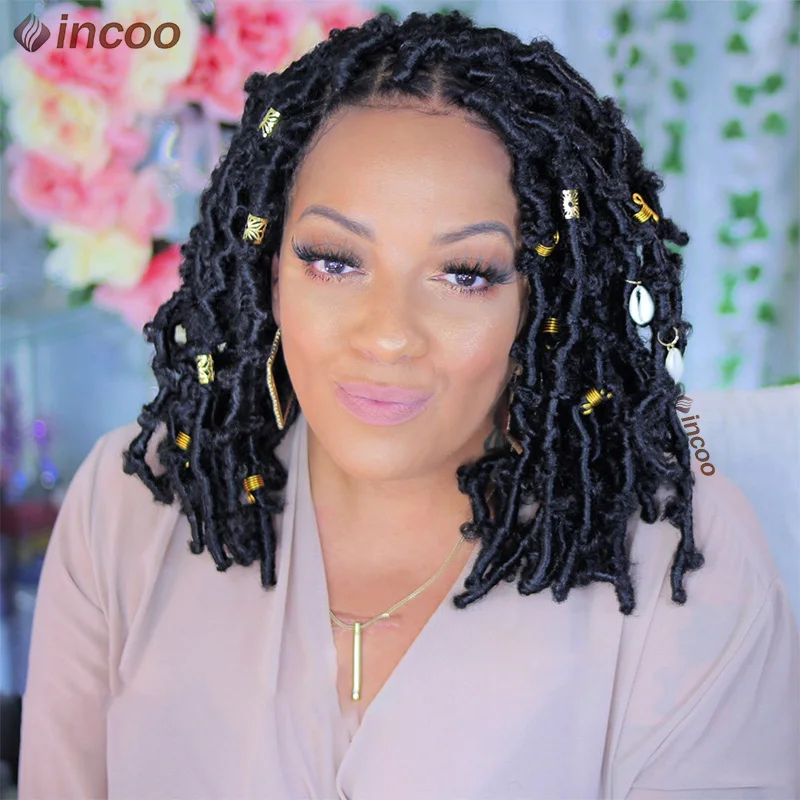 

Synthetic Full Lace Front Braids Short Bob Dreadlocks Braided Wigs For Women 16'' Square Knotless Box Braids Wig Locs Twist Wigs