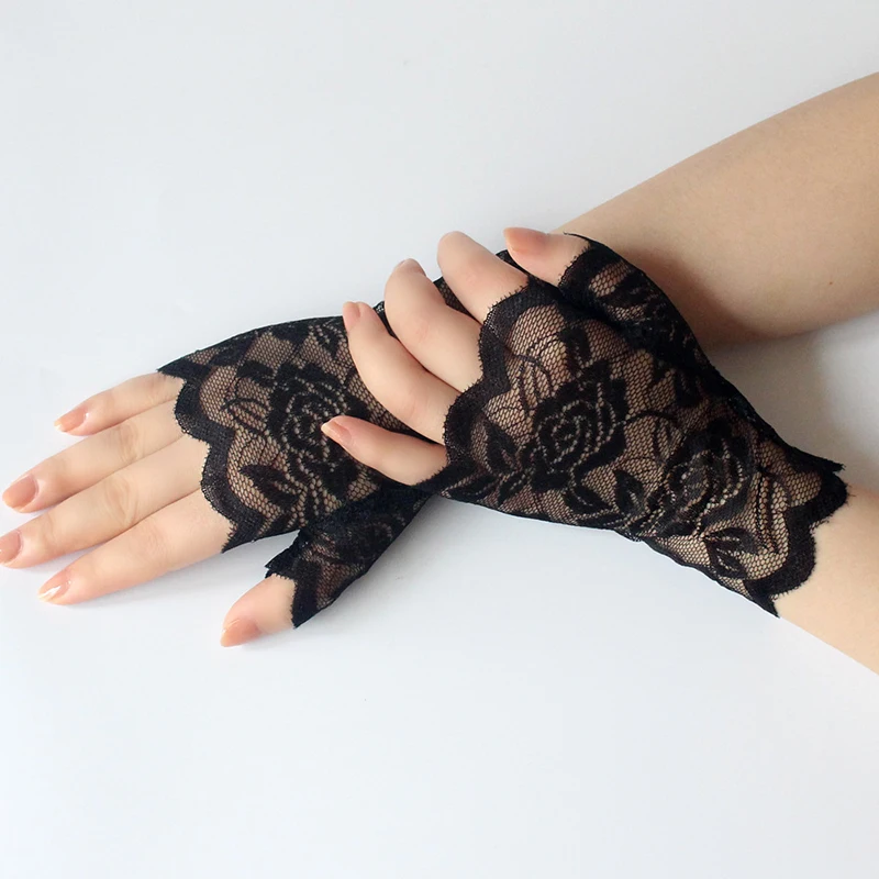 

Lace Fingerless Gloves Women Dance Black Sexy Lace Gloves Ladies Half Finger Fishnet Gloves Heated Mesh Mitten Handschoenen